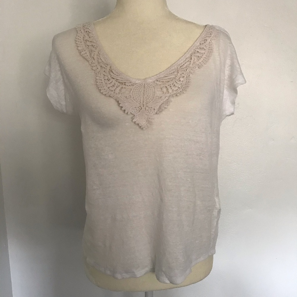 Lucky Brand Linen White Crotchet Top